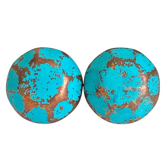 Vintage Turquoise Copper Clip On Button Earrings Boho Southwestern Style Metal - Picture 1 of 10